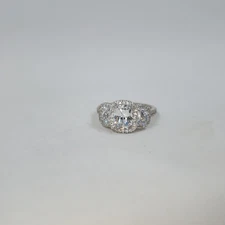 Diamonique 3-Stone Cubic Zirconia Cushion Halo Sterling Silver Ring