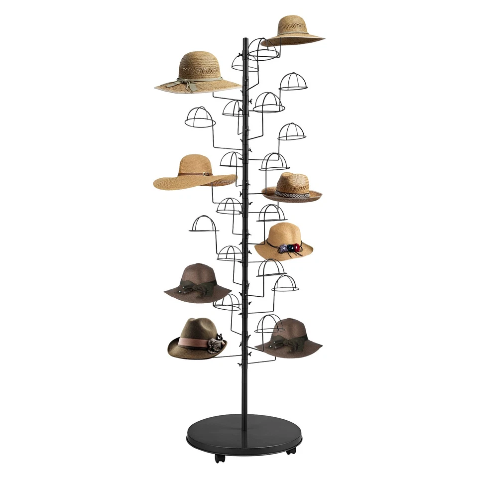 Metal Hat Display Stand Hat Storage Stand Black Freestanding Hat Rack w/25 Hooks - Image 3 of 4