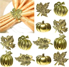 HADDIY Thanksgiving Napkin Rings,Fall Napkin Ring Set of 12 Vintage Gold Meta