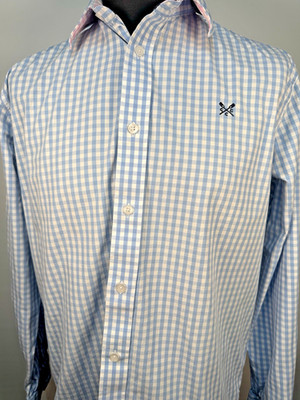 Crew Clothing Co Mens Long Sleeved Check Shirt Large Classic Fit Cotton Blue