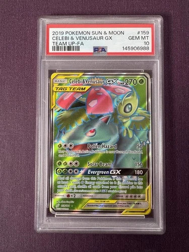 2019 POKEMON SUN & MOON TEAM UP #159 FULL ART/CELEBI & VENUSAUR GX PSA 10
