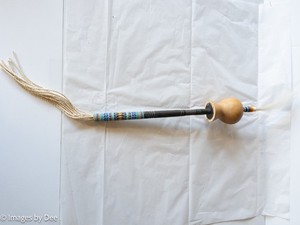 Handcrafted Peyote Gourd Rattle with Horse Hair & Beaded Wooden Handle