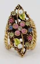 Vintage Art Arthur Pepper Jewelry Scarf Ring Multi Color Stones Gold Tone