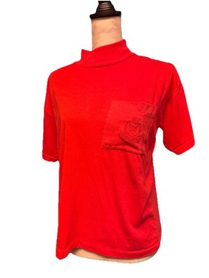Vintage Erika Co Turtle Mock Neck Short Sleeve Womens Sz M Red Shirt 90s Crop