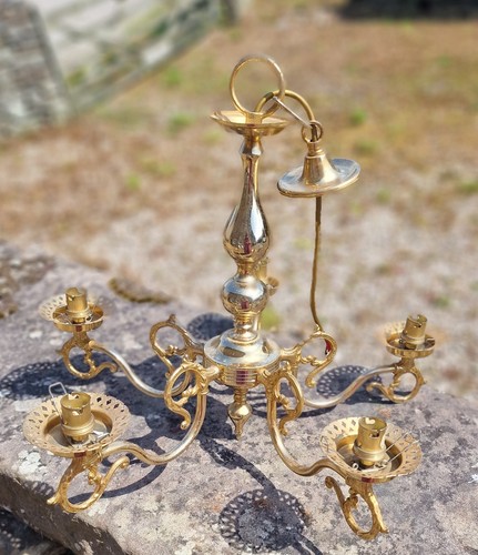 Vintage Brass Effect 5 Arm Chandelier Ceiling Light, Scrolling Arms (photo 2)
