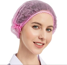 Protectx 100-Pack Pink Disposable Hair Nets, Elastic Head Cover, Bouffant Caps, 