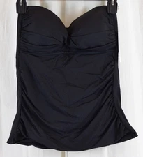 Anne Cole Womens Solid Twist Front Shirred Bandeau Tankini Swim Top Black Size M