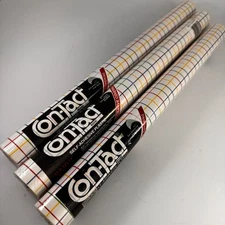 Vintage 1985 Con-Tact Brand Self-Adhesive Shelf Liner Grid Rainbow 3 Rolls NIP