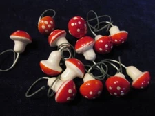Vintage 13pc Red Polka Dot 5/8" Mushroom Japan Lucky Millinery Craft Lot ND3a