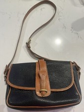 Dooney & Bourke Vintage Crossbody Bag Black Leather Purse Tan Made in USA Pocket