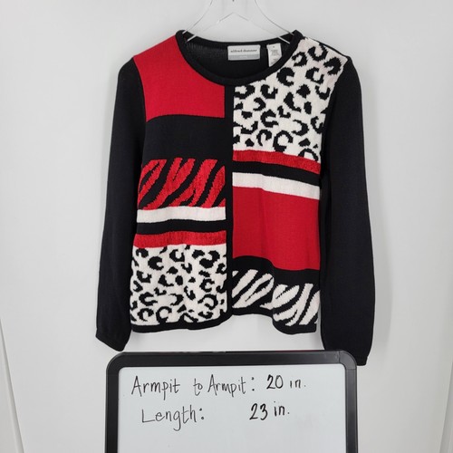 Alfred Dunner Petite Sweater Womens Petite Large Animal Print Black Red White - Picture 5 of 6