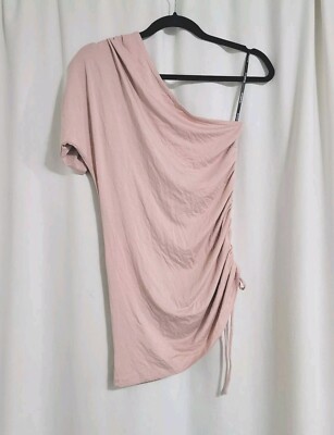 Bebe Asymmetrical Rouched Top Pink Womens Size M Soft Y2K Style 