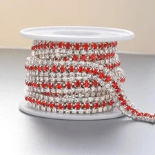 3 Rows 2 Yards Rhinestone Trim Close Chain for Crafts Wedding and Clothing De...