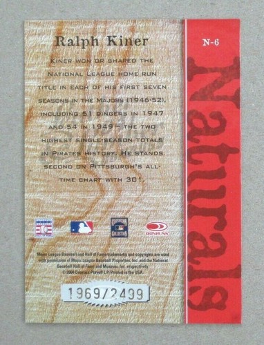 2004 Donruss Leather & Lumber Ralph Kiner NATURALS Insert #N6, #'d 1969/2499 - Picture 2 of 2