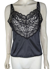 Camisole Vintage Cabernet Lace Black Lingerie 36 Nylon USA Undergarment Vtg