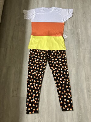 Candy Corn Leggings 2XL  & matching shirt XL Halloween NEW