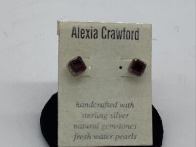 Vintage Alexia Crawford Garnet Pierced Earrings Square New On Card Stud Earrings