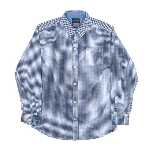 NAUTICA Shirt Blue Gingham Long Sleeve Boys XL - 第 1/6 張圖片