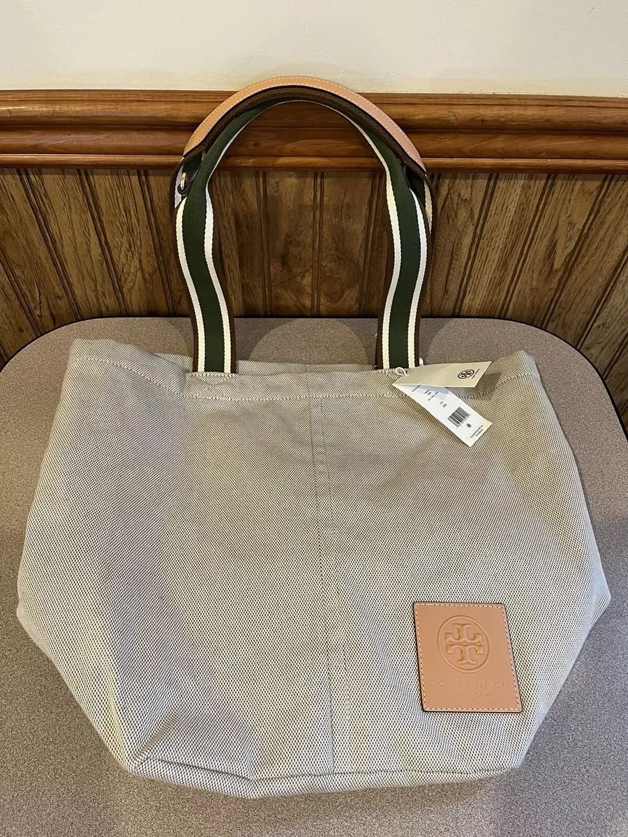 Tory Burch Ella canvas market tote natural color cotton pocket