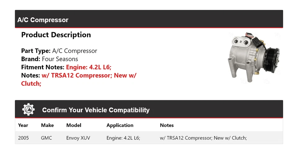 Compresor de aire acondicionado GMC Envoy XUV 2005 4,2 L L6 4 estaciones Foto 2 de 4