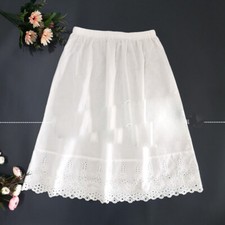 Lady Underskirt Half Slip Waist Petticoat Cotton Embroidered Hollow Lace White