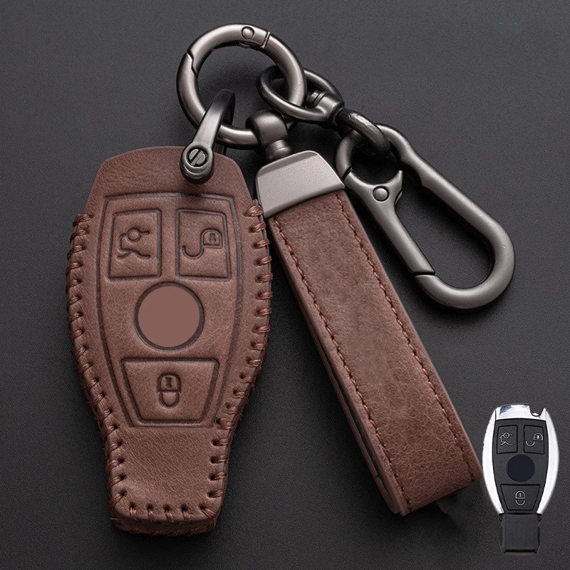 Genuine Leather Car Key Fob Case Cover For Mercedes Benz A B C E S G GLA GLC GLE Foto 3 de 4
