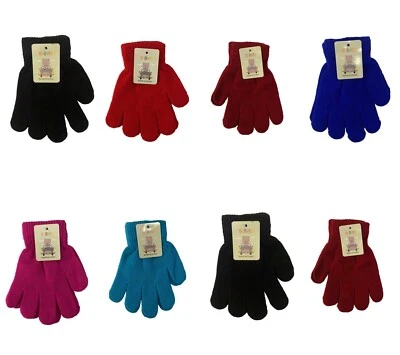 CB4 ACCESSORIES 12 Pairs Childrens Magic Gloves Black Various Colours Warm Soft Stretch Winter