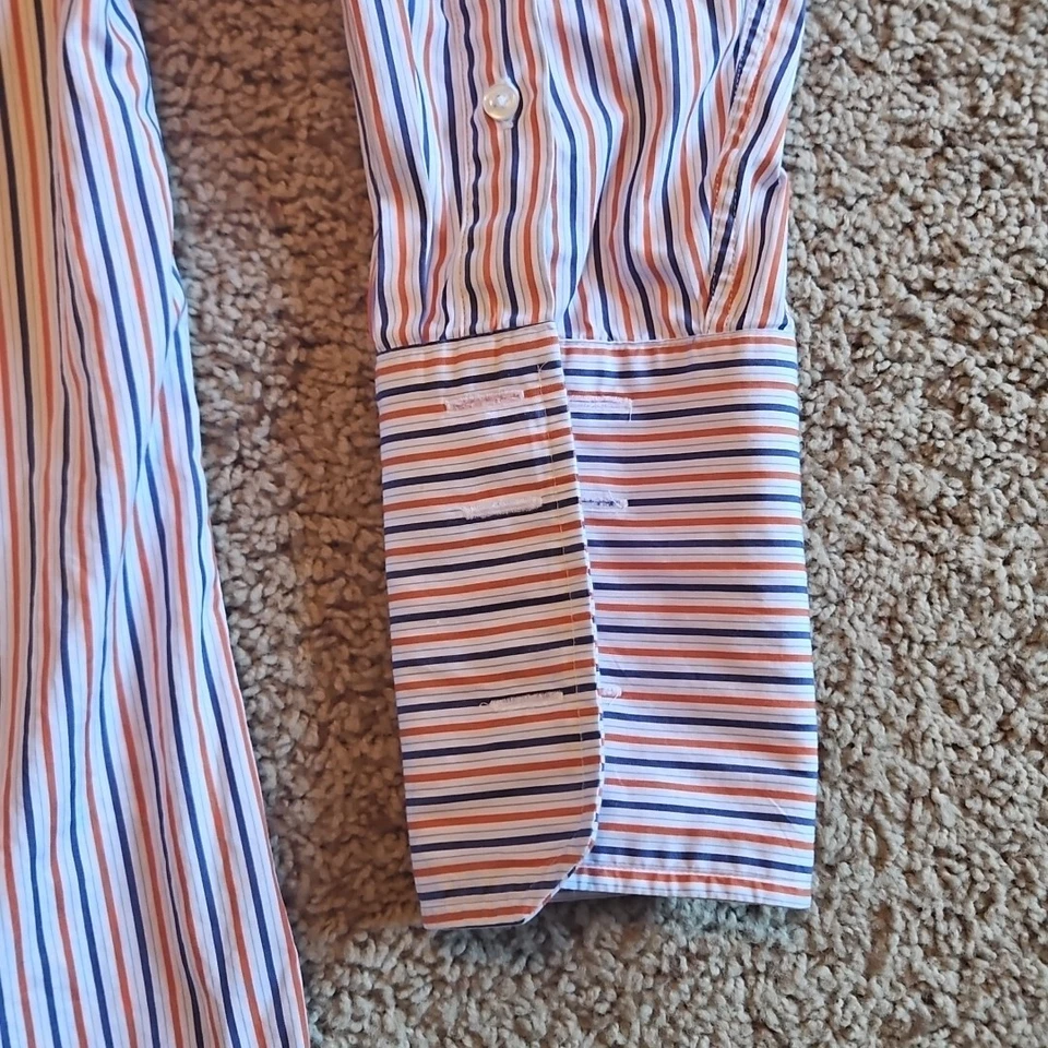 Camisa Thomas Rosa Para Hombre 17.5 - 35.5 Puño Francés Naranja Azul Rayas Foto 3 de 4