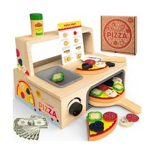 Wooden Pizza Toy - 48 PCS Montessori Pretend Play Food for Ages 3 , Education...