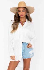 Show Me Your Mumu Johns Linen Raw Hem Button Down Shirt Womans S Off White