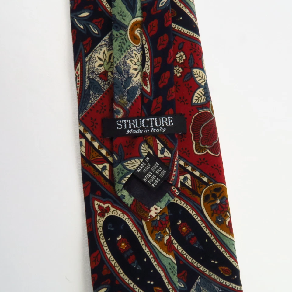 Corbata Estructura Para Hombre Hecha en Italia Seda Multicolor Paisley Estampado Floral 57x3.75 Foto 3 de 4