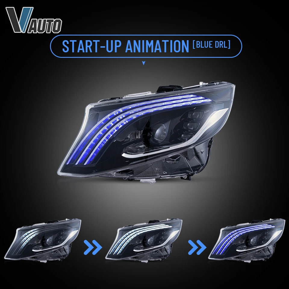 For Mercedes Benz Metris/Vito 2016-2023 LED Headlights Sequential Blue DRL A Set - Image 3 of 4