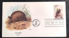 ARMADILLO TEXAS WILDLIFE OF THE FIFTY STATES 1987 NWF FLEETWOOD CACHET FDC UNA