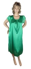 Vintage Betsy Lace Kelly Green Short Sleeve Satin Poly Double Layer Nightgown