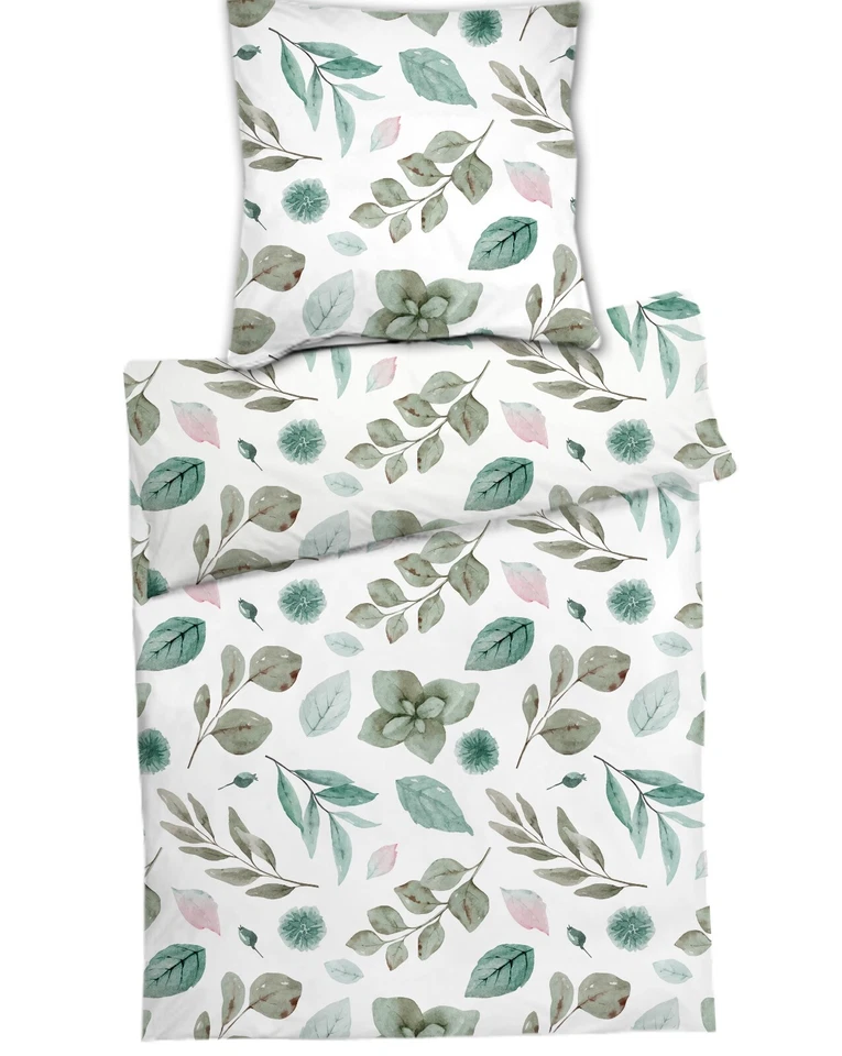 Bettwäsche Seersucker Mikrofaser 135x200 80x80 BÜGELFREI Blätter