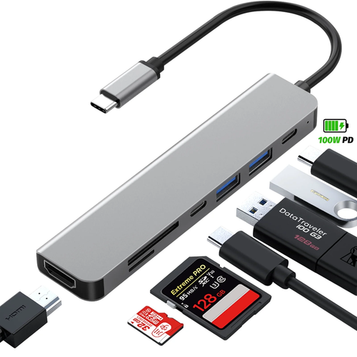 7 in 1 USB C Hub, USB C Adapter with 4K HDMI, 100W PD, 3 5Gbps Data Ports(1 USB-
