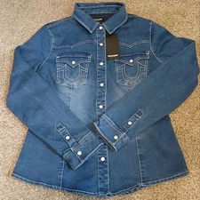 True Religion Pearl Snap Western Style Button Down Shirt Women's Size M (NWT)