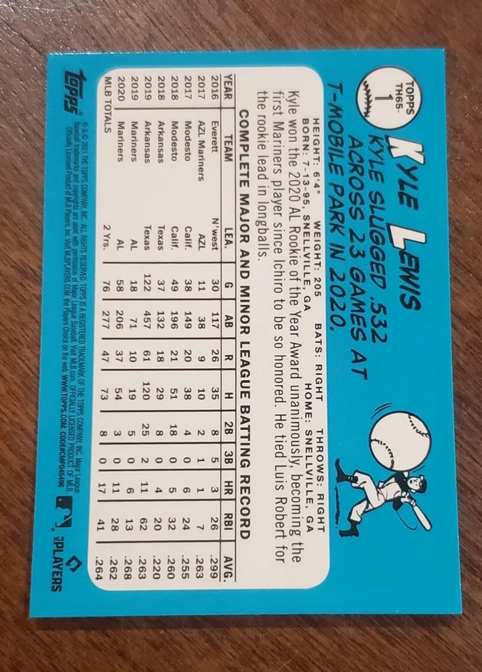 2021 Topps Chrome Kyle Lewis #TH65-1 Refractor 1965 Style-MARINERS - Image 2 of 2