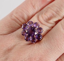 10K Yellow Gold Antique Ladies 9 Stone Natural Amethyst Flower Cluster Ring