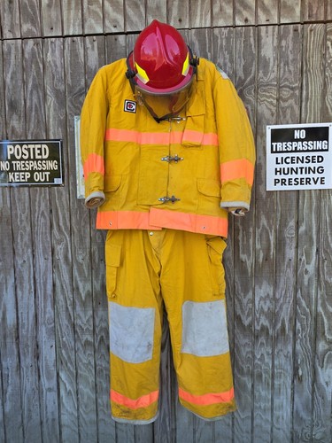Vintage Fire Chief Turnouts With Helmet XL. Used With Wear.