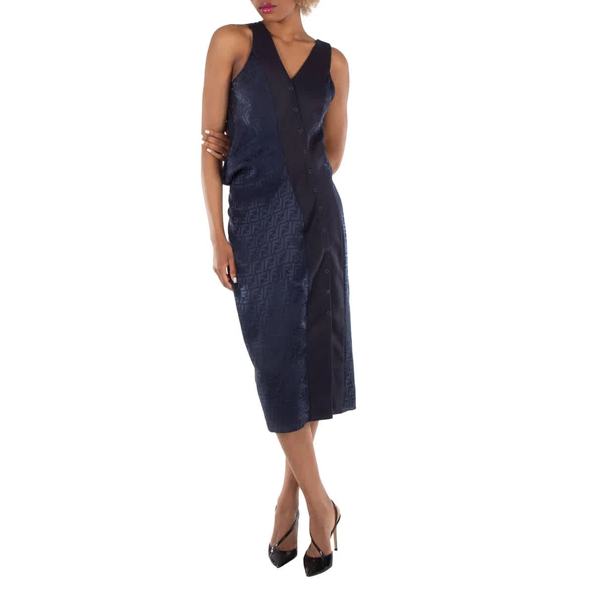 Abito Fendi in seta crepe jacquard motivo FF DRAPPEGGIO marca taglia 40 (taglia USA 4)