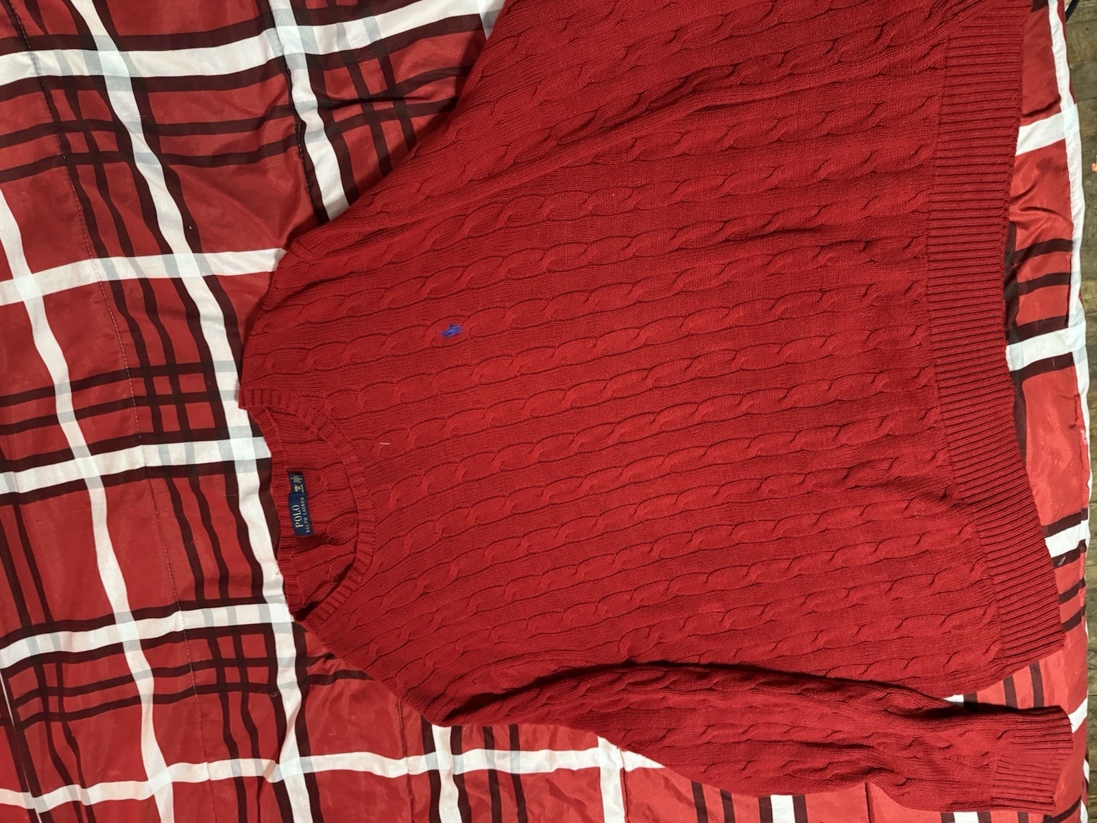 Polo Ralph Lauren Red Cable-Knit Cotton Crew Neck Sweater XL Long Sleeve Logo