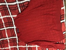 Polo Ralph Lauren Red Cable-Knit Cotton Crew Neck Sweater XL Long Sleeve Logo