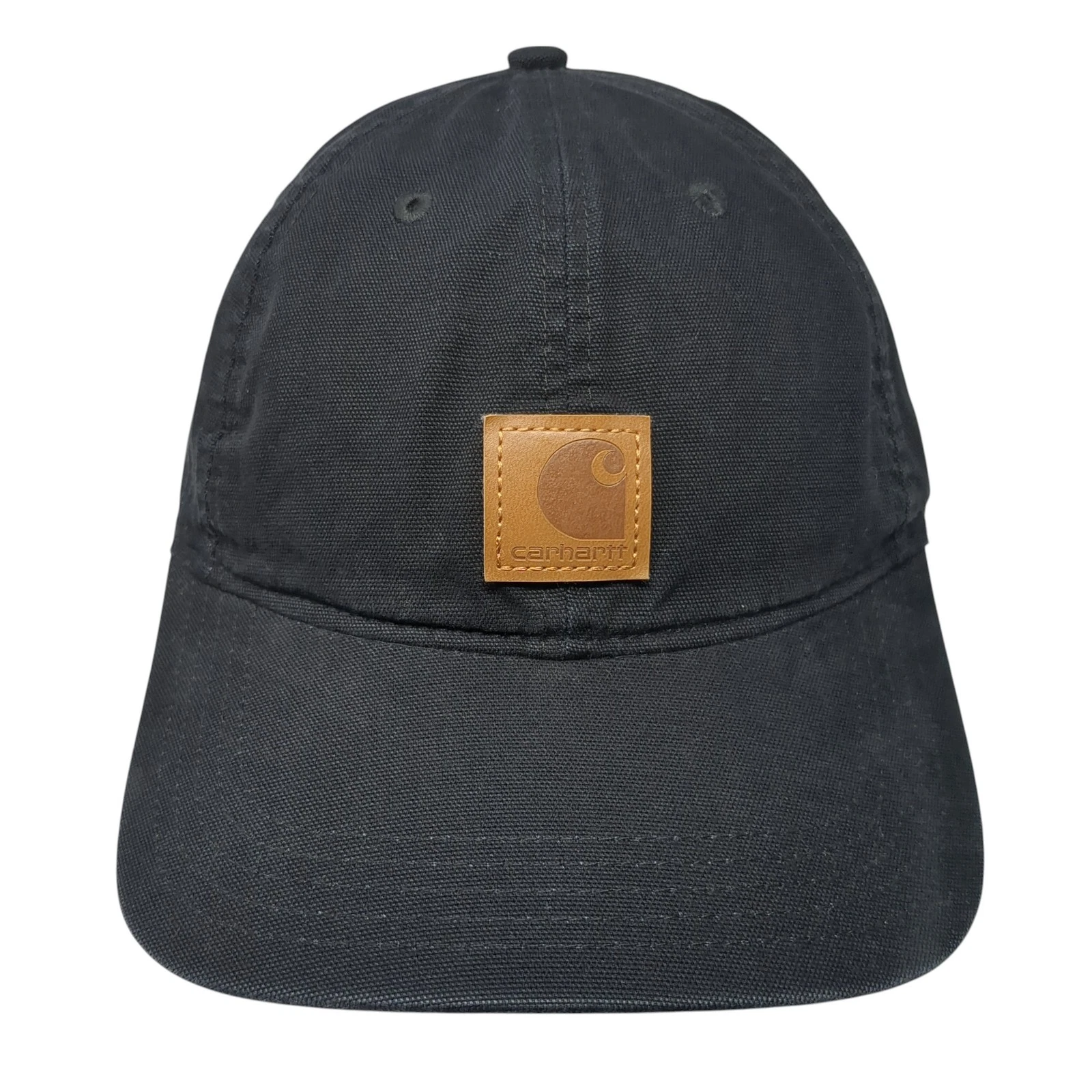 Carhartt Strapback Hat Black One Size Leather Patch Solid Casual Outdoor