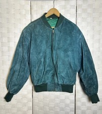 Vintage Italian Vera Pelle Teal Suede Leather Bomber Jacket Mens Size M