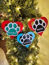 Dog Paw Heart Ornament – Personalized Pet Keepsake Christmas Gift 5.5in Large