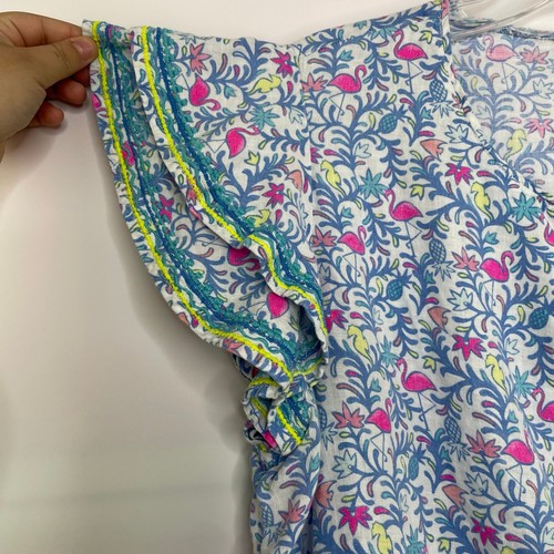 Vineyard Vines blue tropical lightweight 100% Linen mini dress Women's Large - Picture 2 of 13
