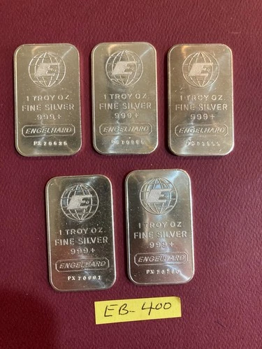 5 ENGELHARD 1 OZ. .999 FINE SILVER BARS BIG E