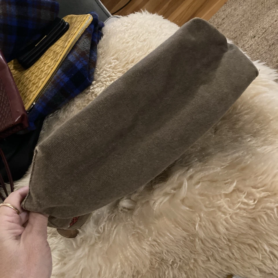 LL Bean boat and tote Brown Vintage Canvas And leather Embroidered Foxes Mini  - Image 3 of 4