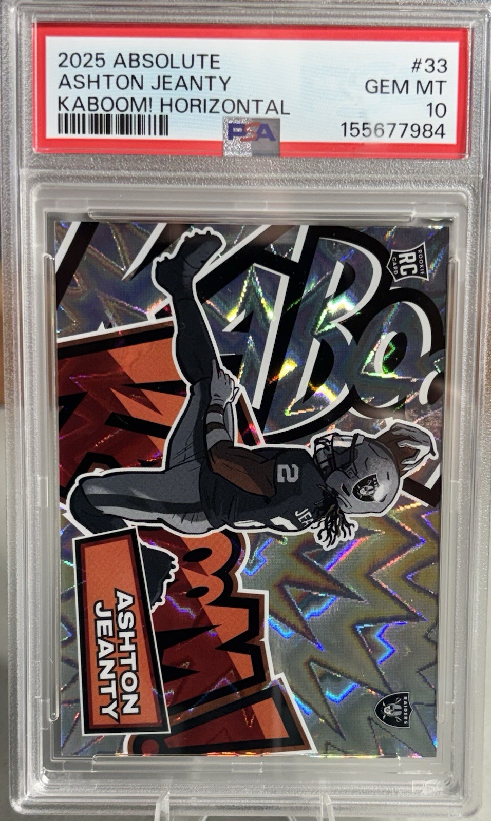 Panini 2025 Absolute Kaboom! Horizontal Ashton Jeanty #33 Raiders Rookie PSA 10